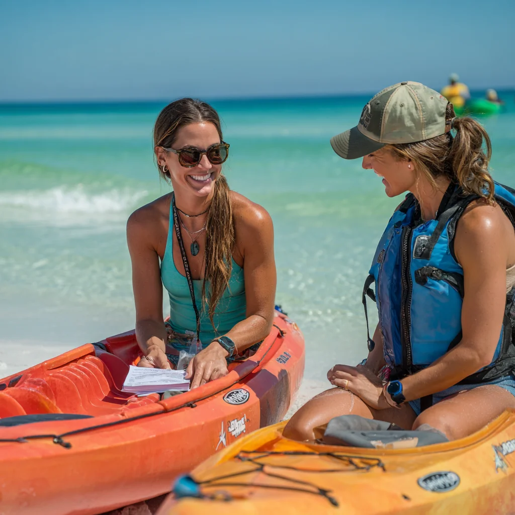 Guide teaching kayaking technique